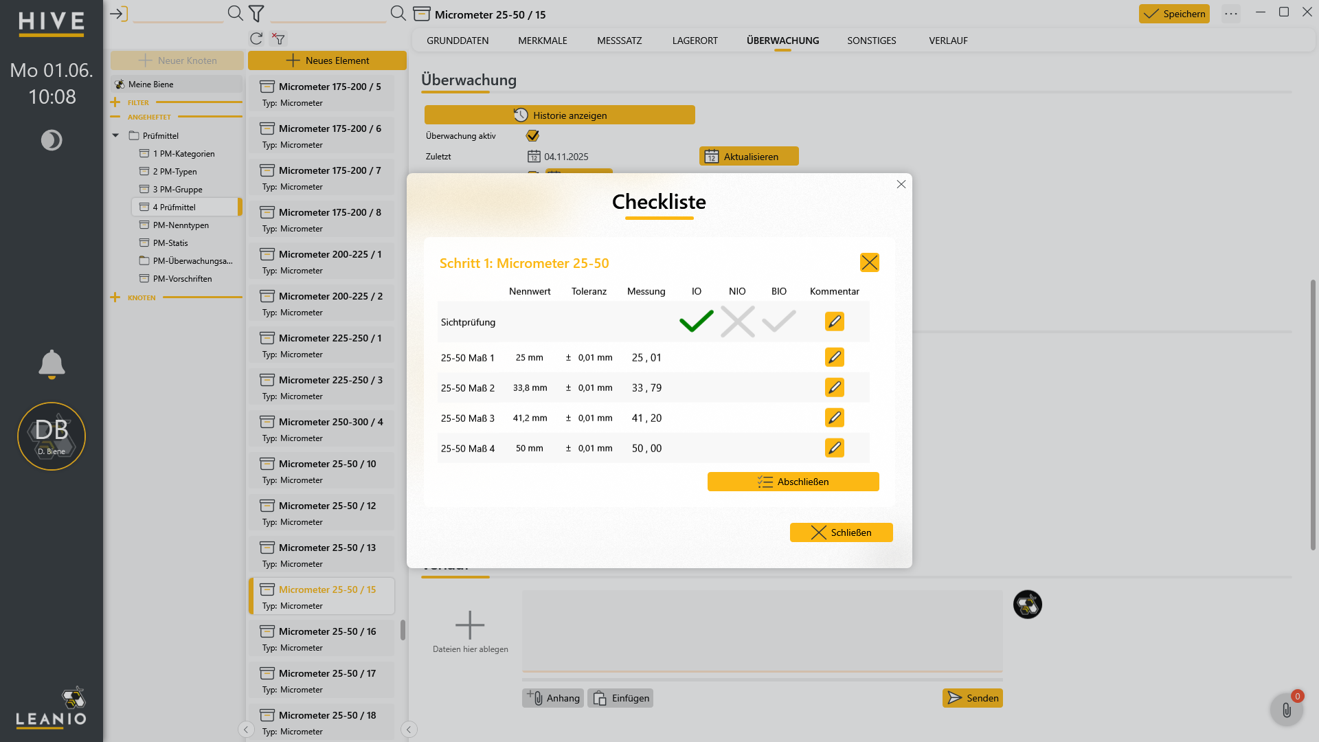 LEANIO Prüfmittelverwaltung: PM Checkliste